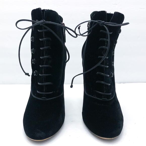Tabitha Simmons Black Velvet Lace Up Booties - Picture 4 of 8
